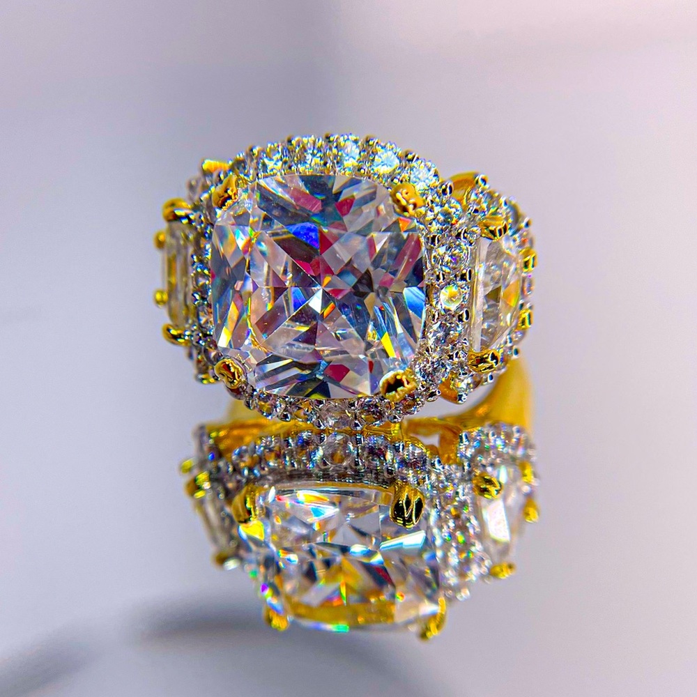 Seta Asscher Cut Cubic Zirconia Ring with Round and Half Moon Stones. Size 6